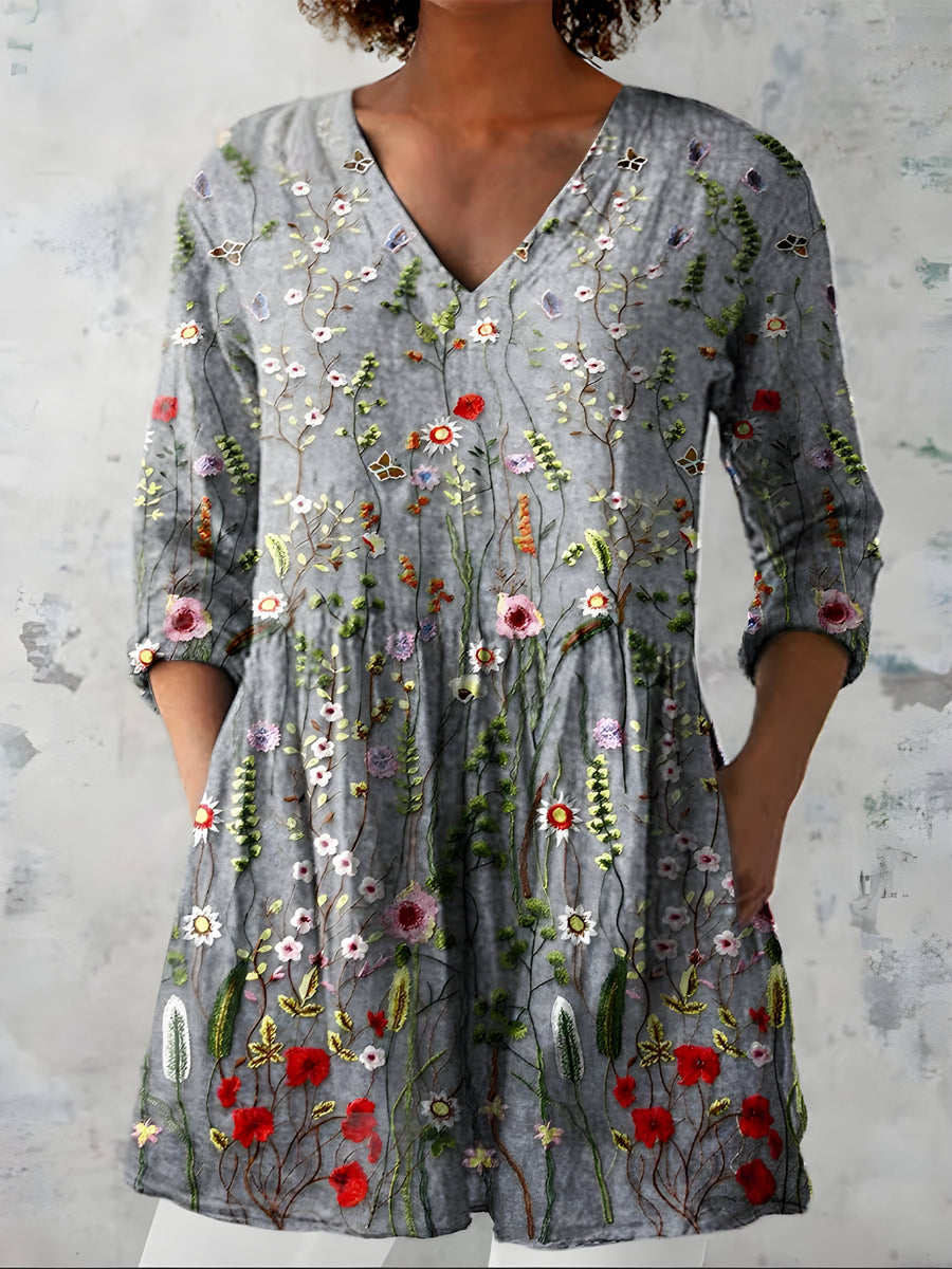 Audrey | Grey Wildflower Tunic For Women