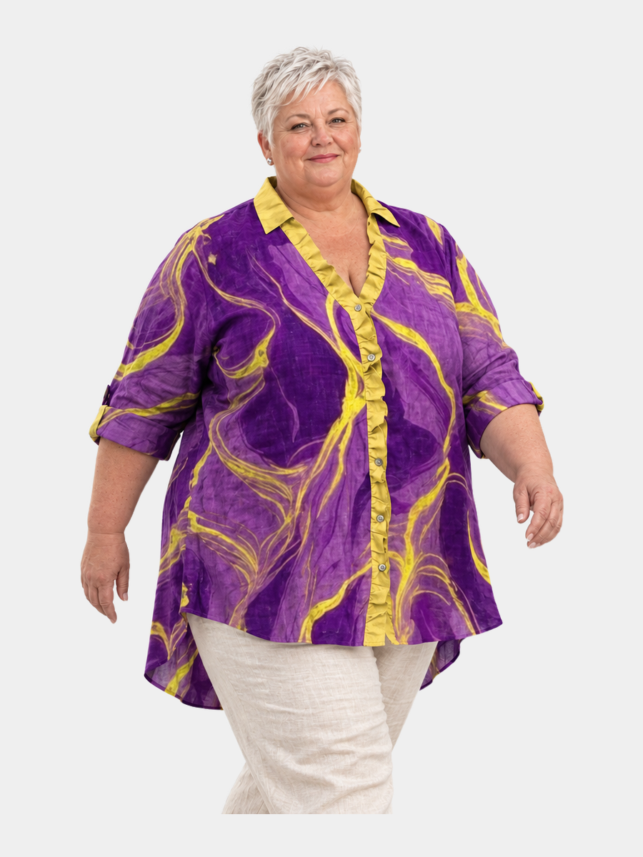 Dorothy relaxed tunic worn by a plus-size model