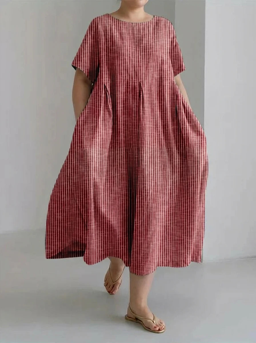 Evelyn | Ladies Casual With Retro Stripe Design Loose Dress