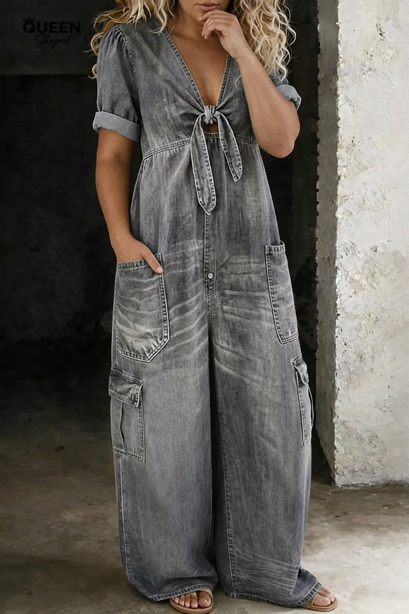 Maya | V Neck Short Sleeve Jumpsuit
