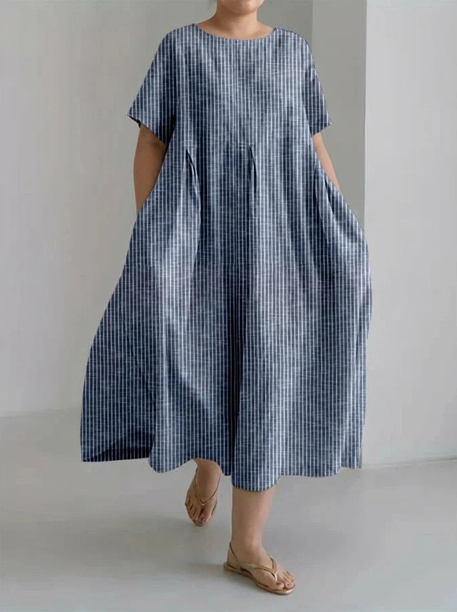 Evelyn | Ladies Casual With Retro Stripe Design Loose Dress