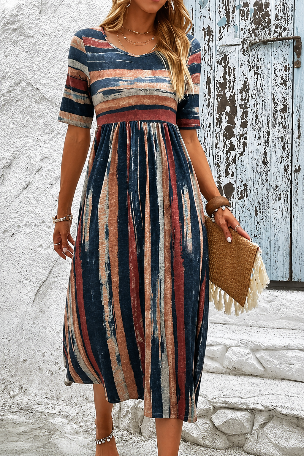 Noèle | Striped Midi Dress For Women