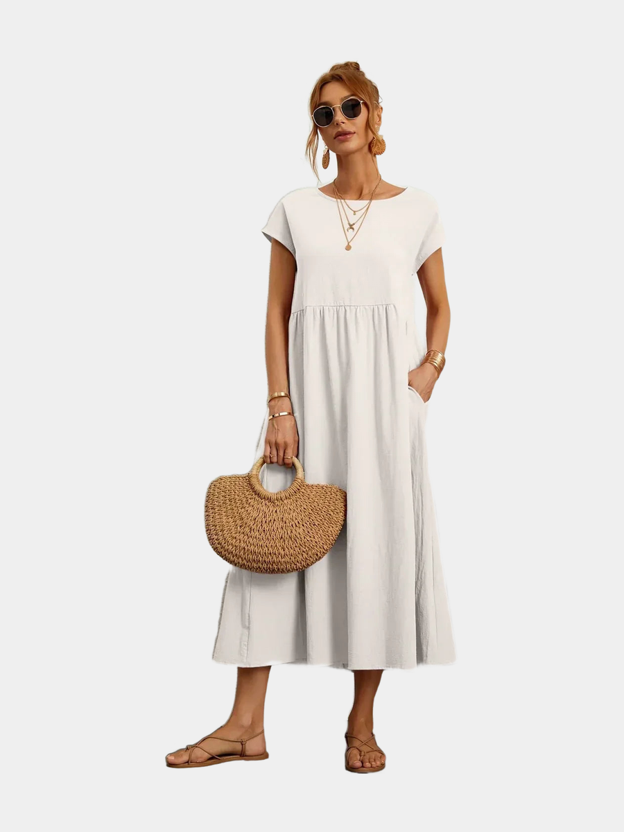Gabrielle flowing midi dress in white