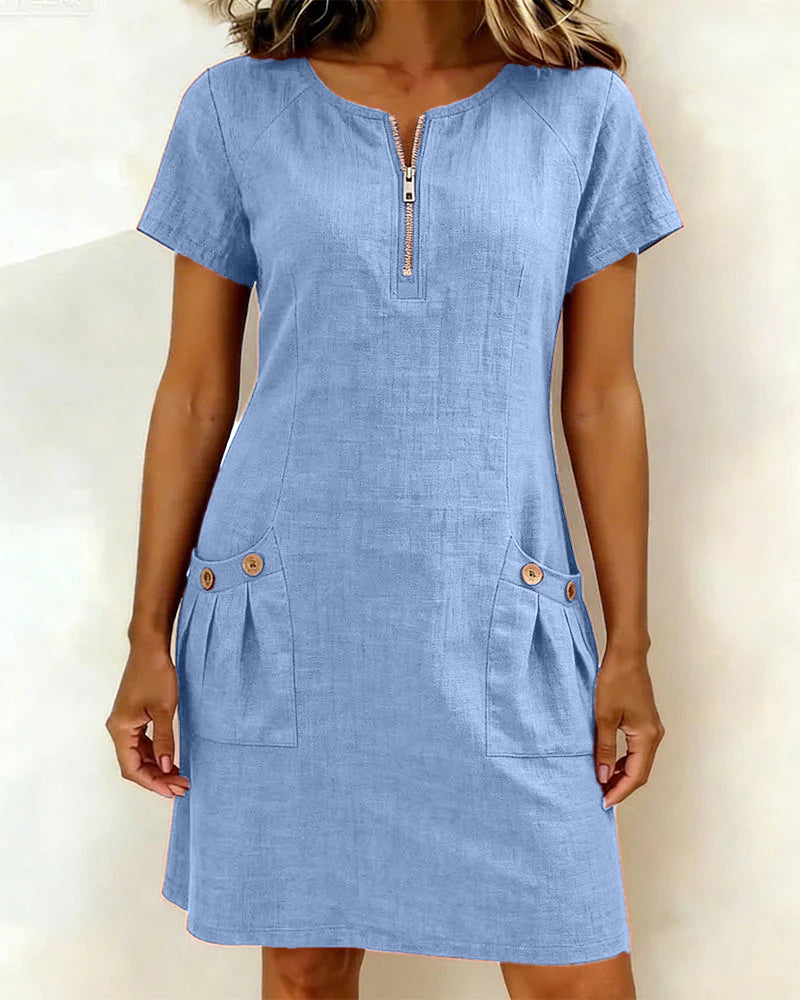 Lina | Zip Neck Pocket Dress For Women