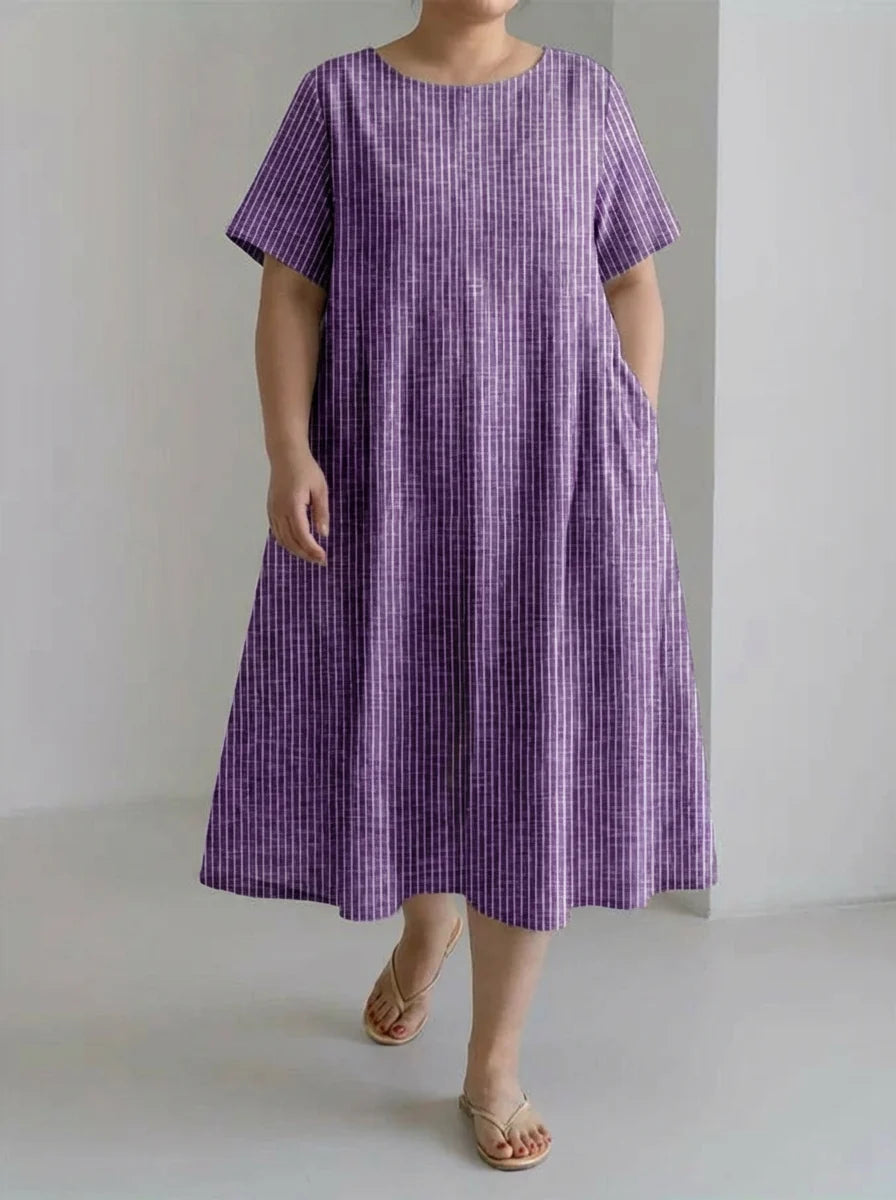 Evelyn | Ladies Casual With Retro Stripe Design Loose Dress