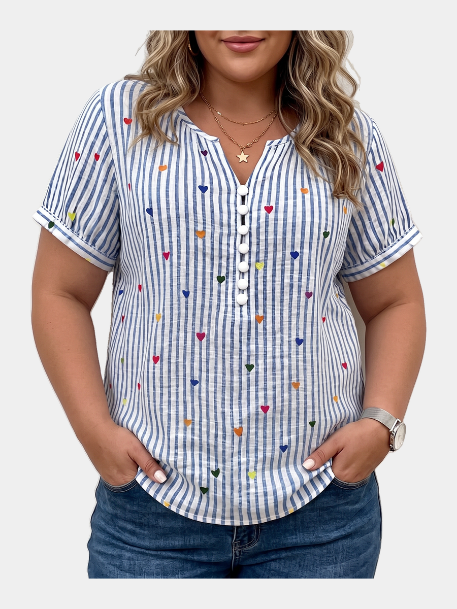 Striped Blouse with Heart Print plus size hero