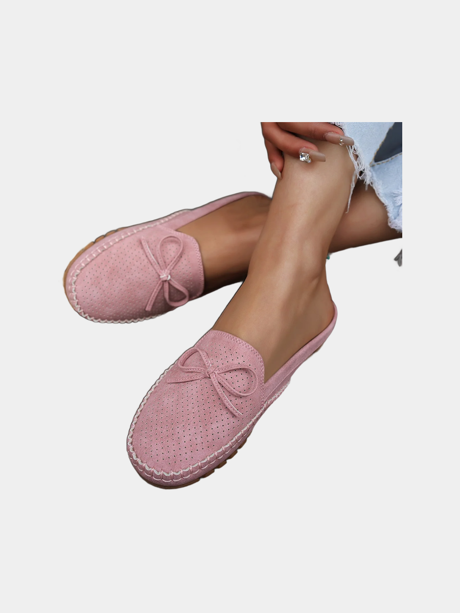Luna backless moccasin mules in pink