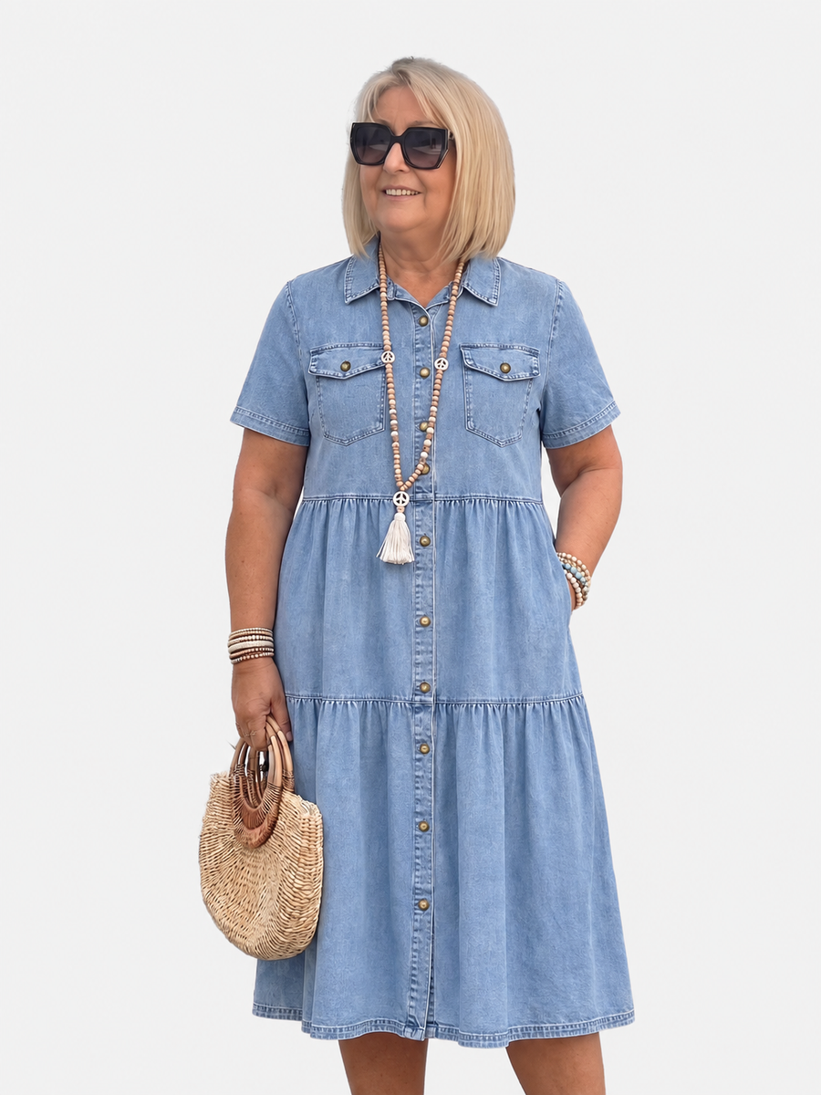 Elizabeth | Denim Print Shirt Dress For Women