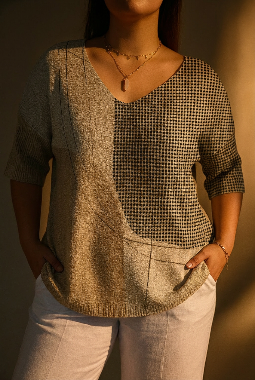 Women's Abstract Geometric Pattern Art Print Casual Knit Pullover
