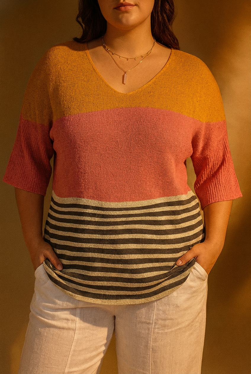 Women's Abstract Line Pattern Art Print Casual Knit Pullover