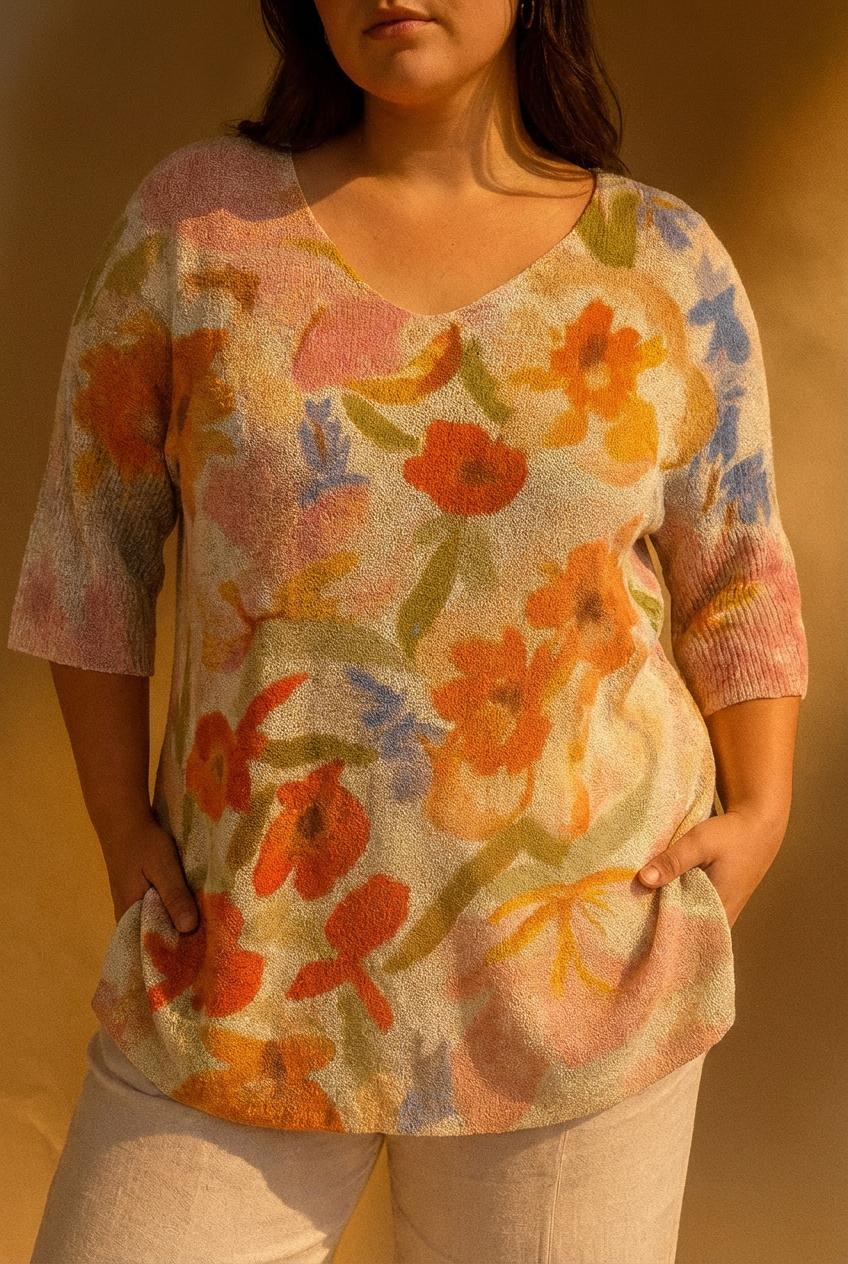 Women's Vintage Art Floral Casual Pullover Knit