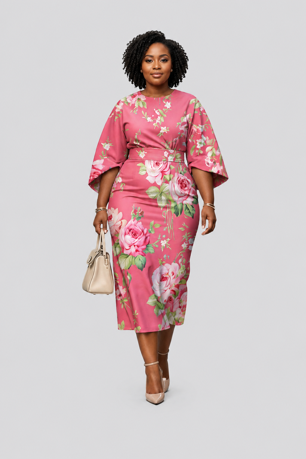 ROSABELLE | Rose Bloom Midi with Sculpted Waist and Feminine Flow