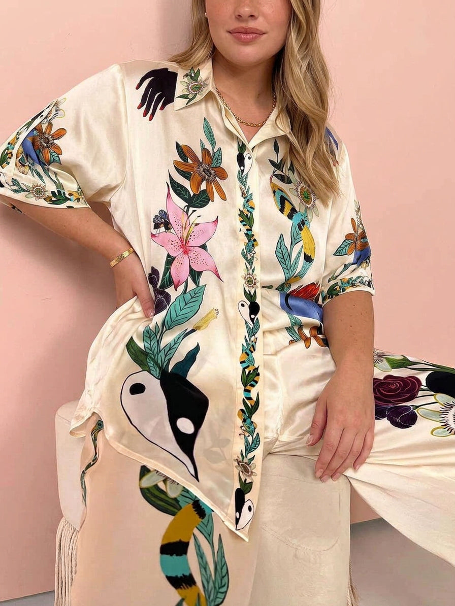 Nika | Resort Vibes unique print shirt & trousers set Fit