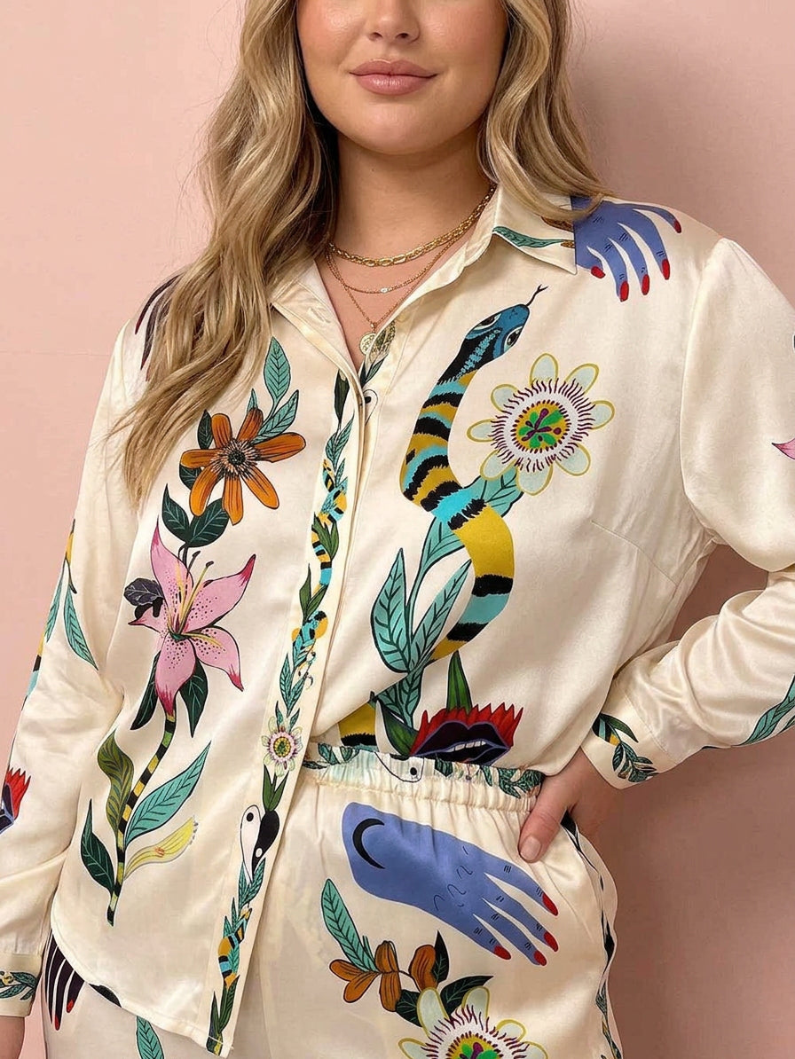 Nika | Resort Vibes unique print shirt & trousers set Fit