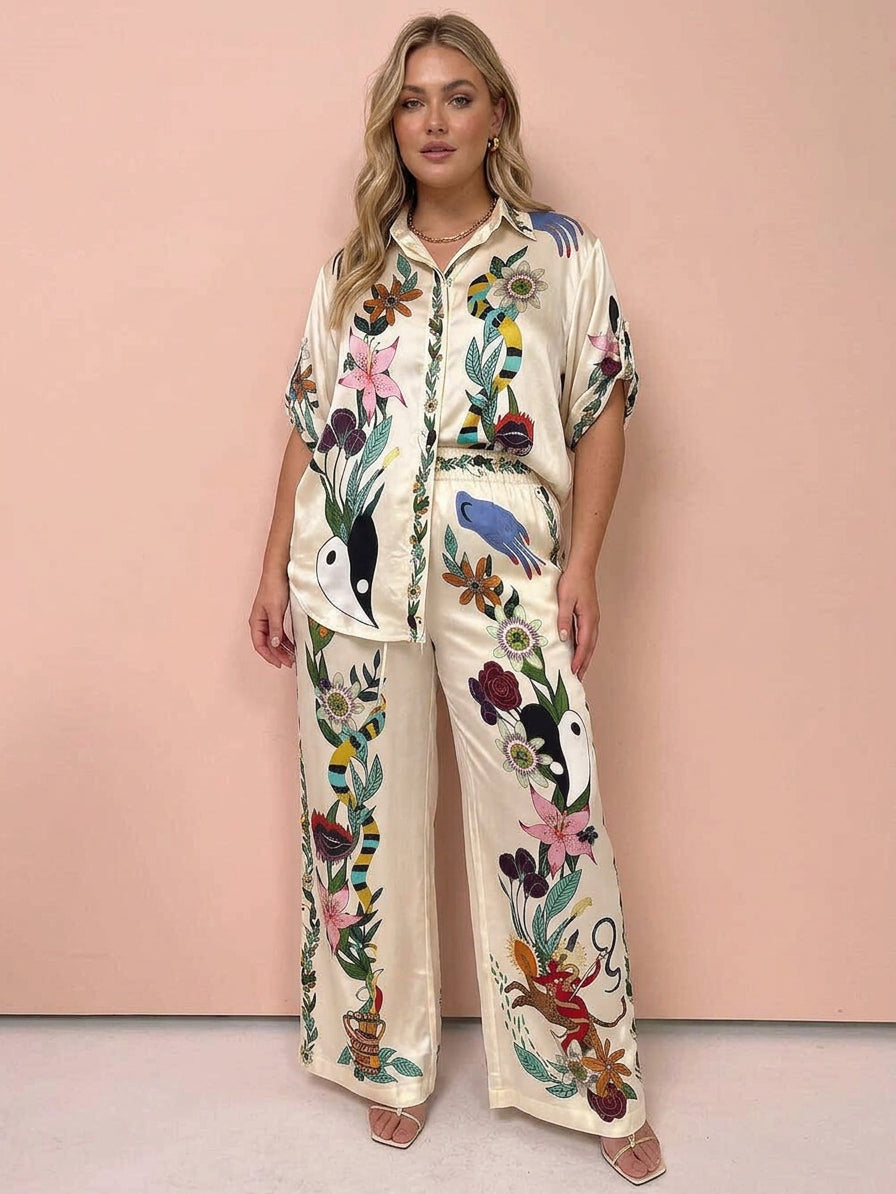 Nika | Resort Vibes unique print shirt & trousers set Fit