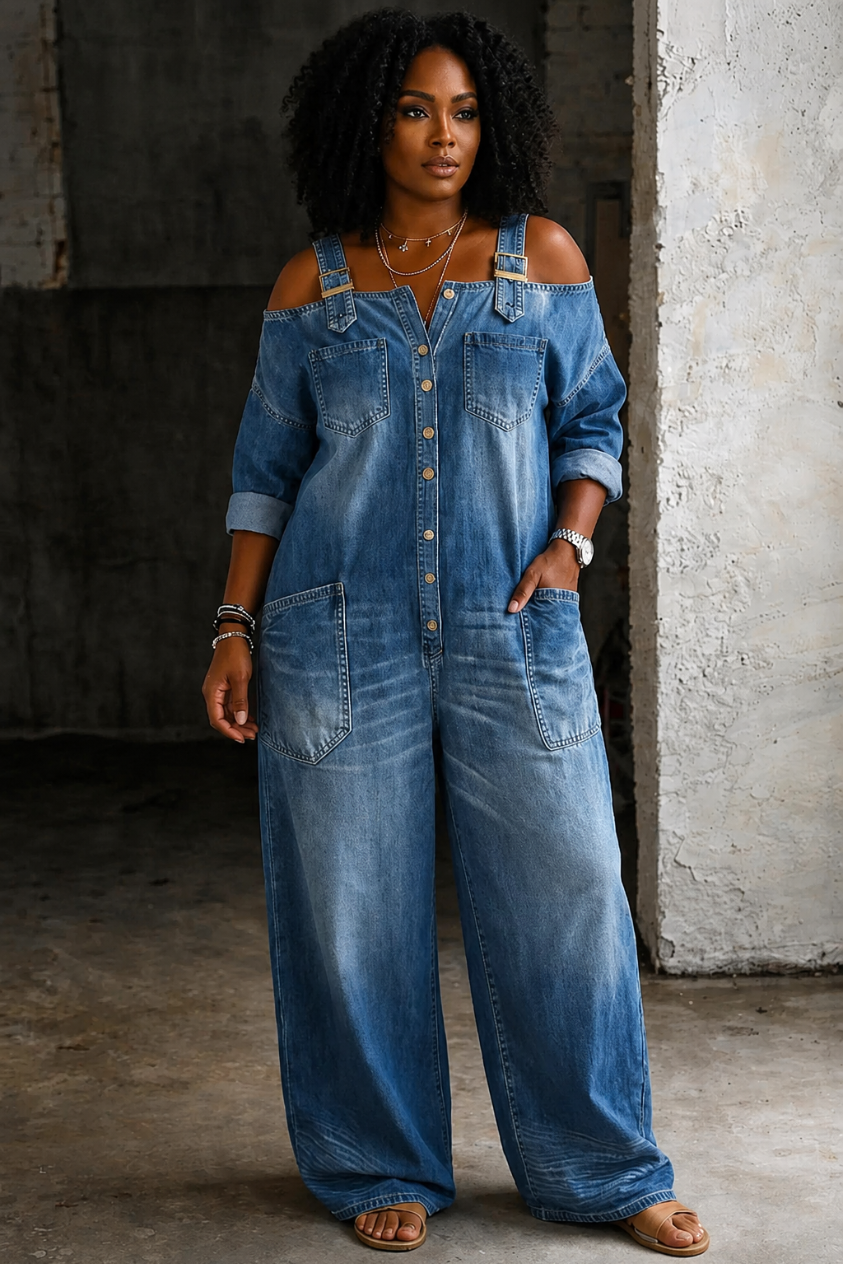 Stephanie | Off Shoulder Shirt Jumpsuit