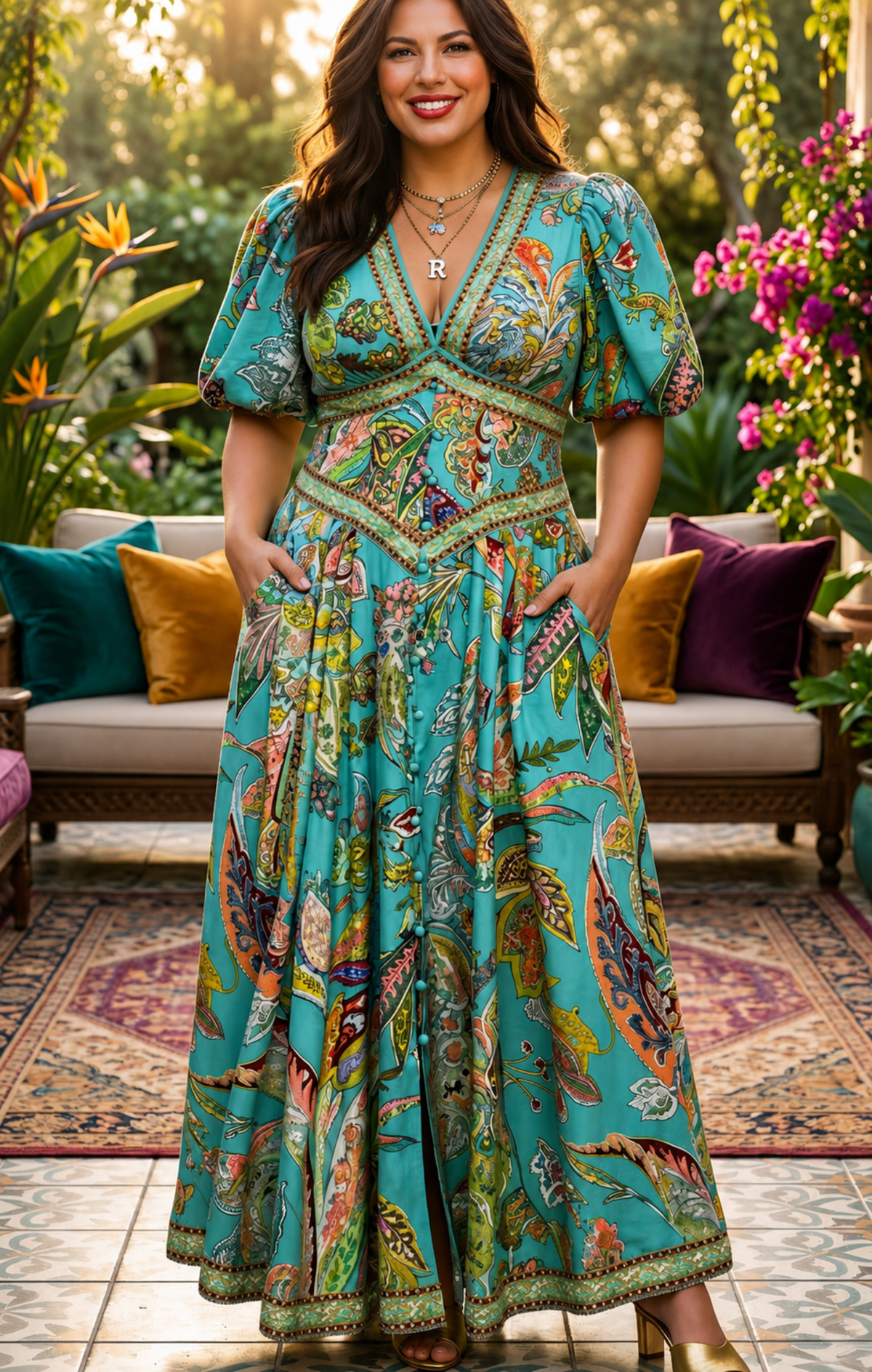 Amelia Quinn | Airy maxi dress with puff sleeves and V-neck