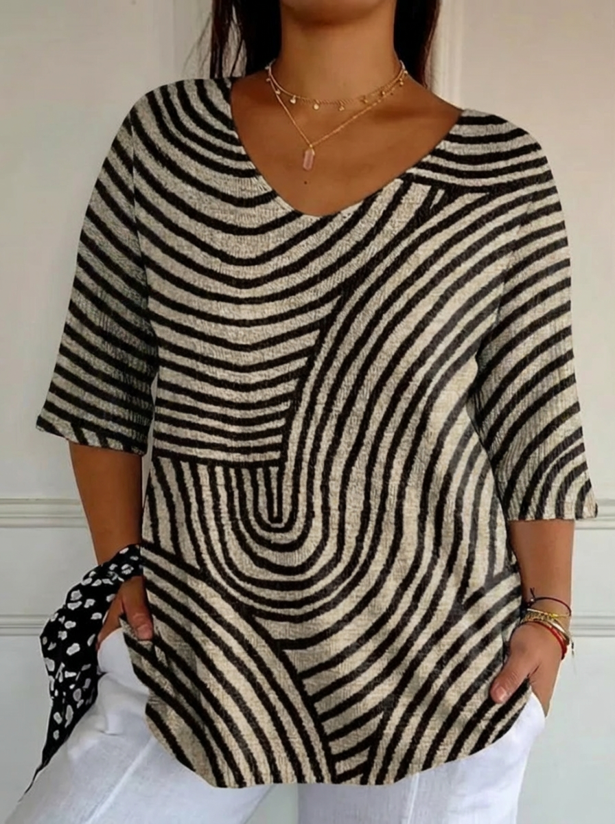 Women's Retro Geometric Art Round Line Print Casual Pullover Knit