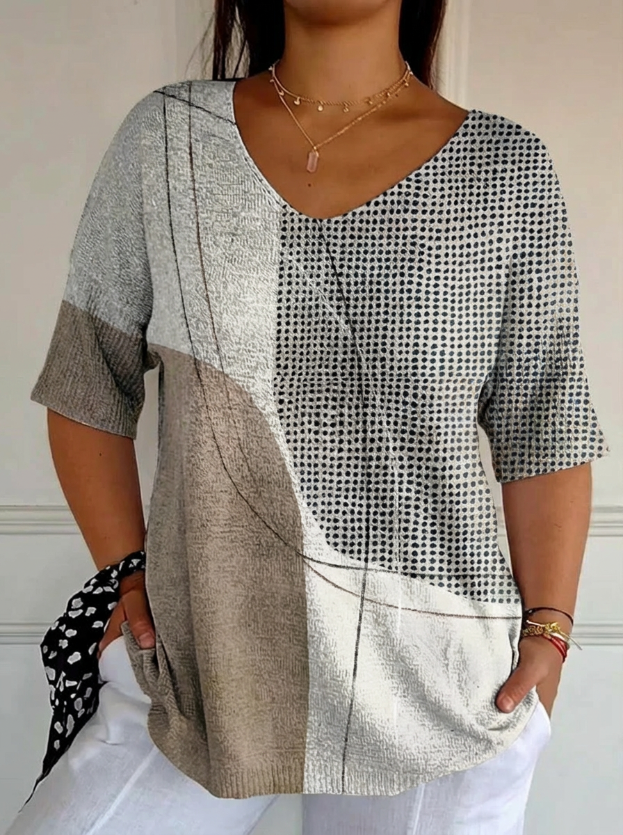 Women's Abstract Geometric Pattern Art Print Casual Knit Pullover