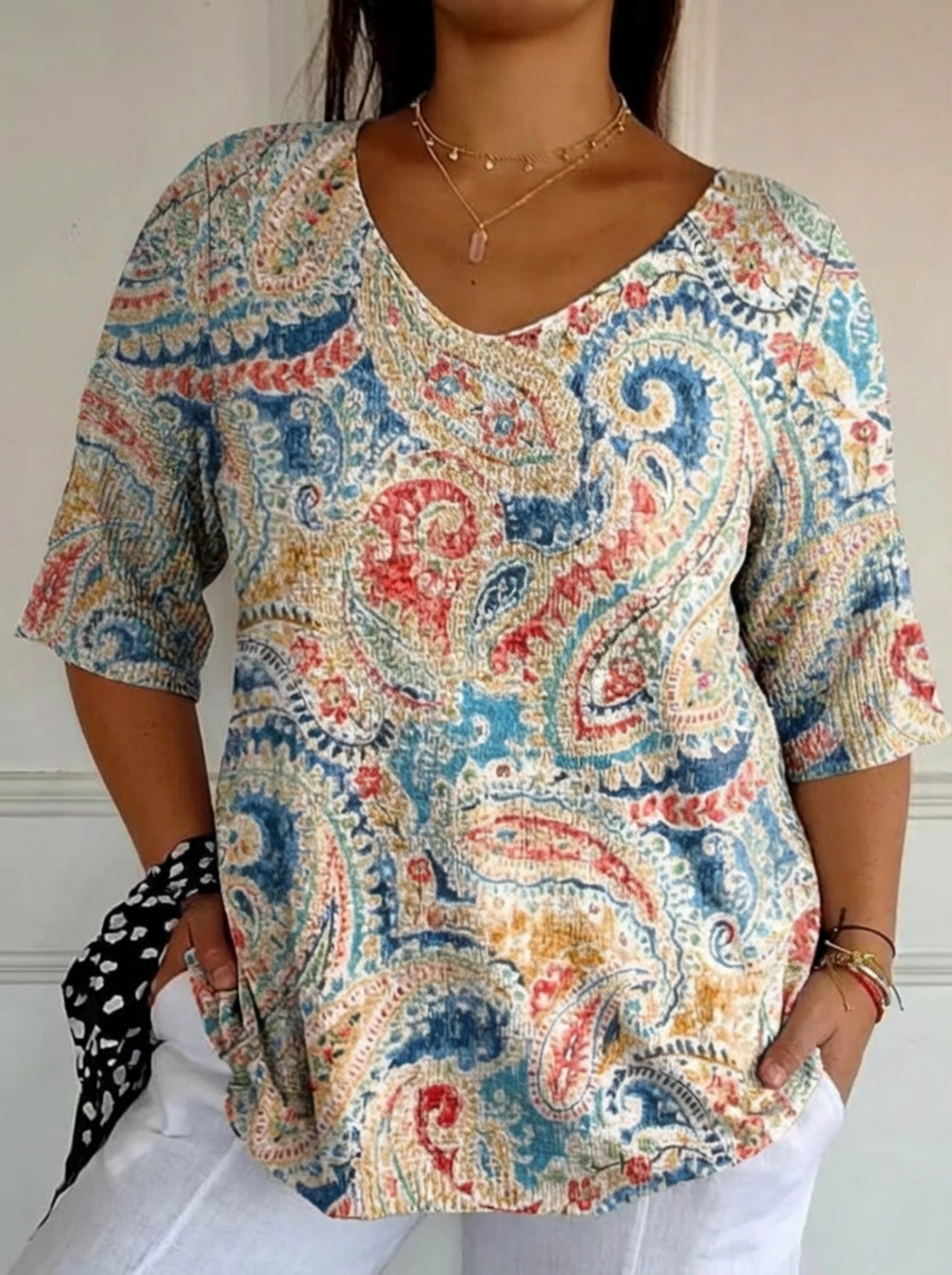 Women's Vintage Ethnic Floral Art Print Casual Pullover Knit