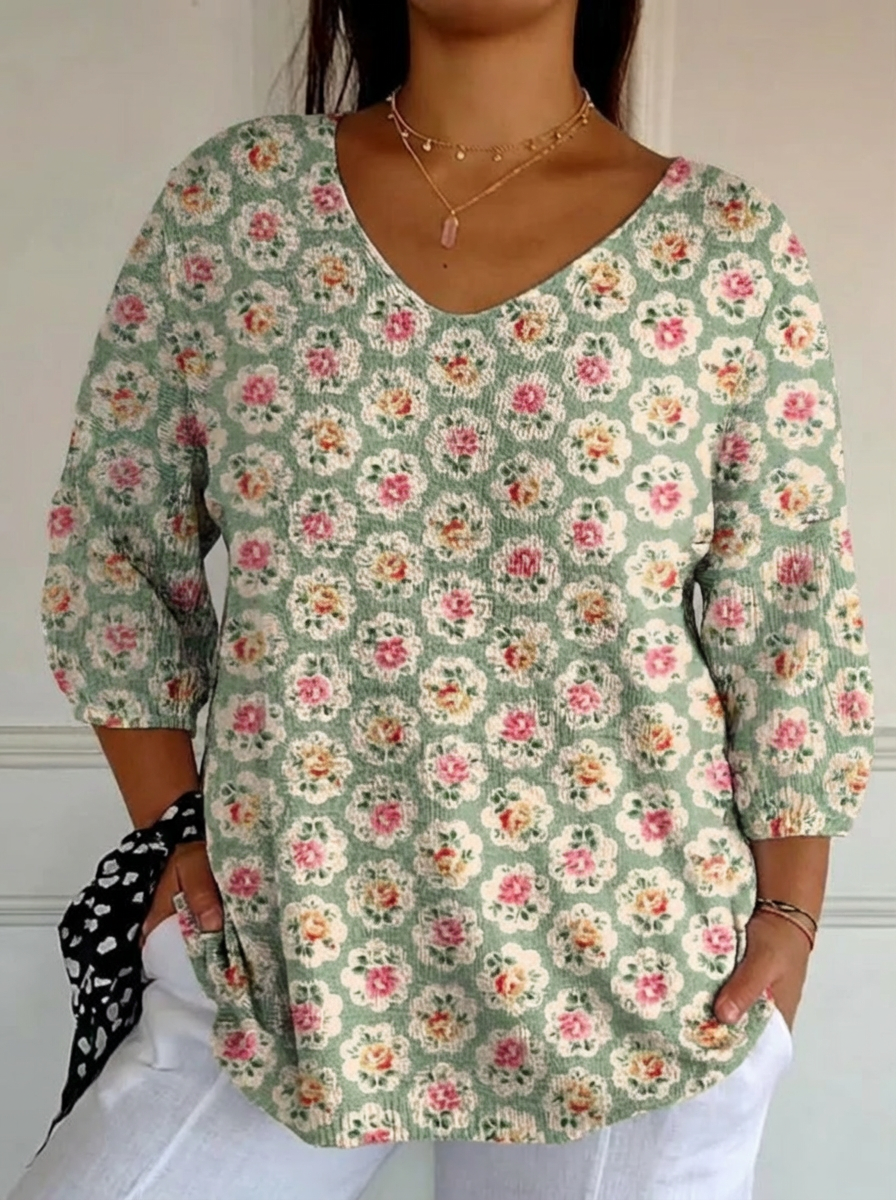 Women's Vintage Ethnic Floral Art Print Casual Pullover Knit