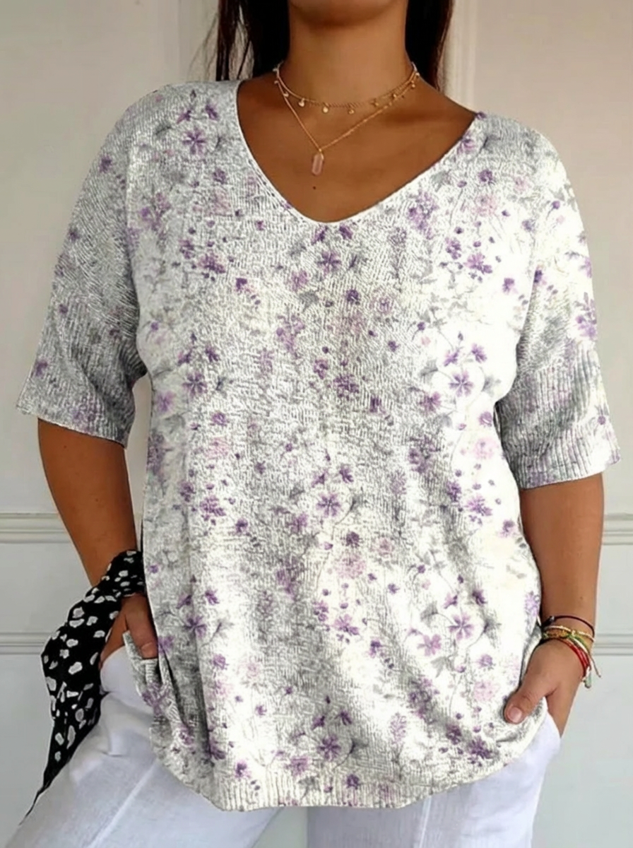 Women's Vintage Floral Art Casual Pullover Top