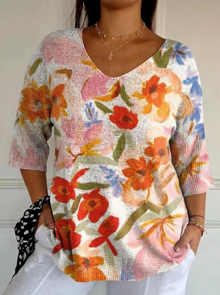Women's Vintage Art Floral Casual Pullover Knit