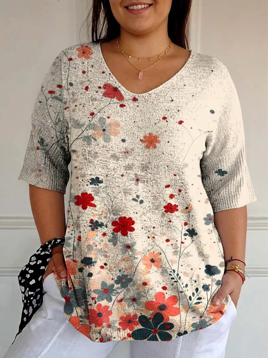 Women's Vintage Floral Pattern Art Print Casual Knit Pullover
