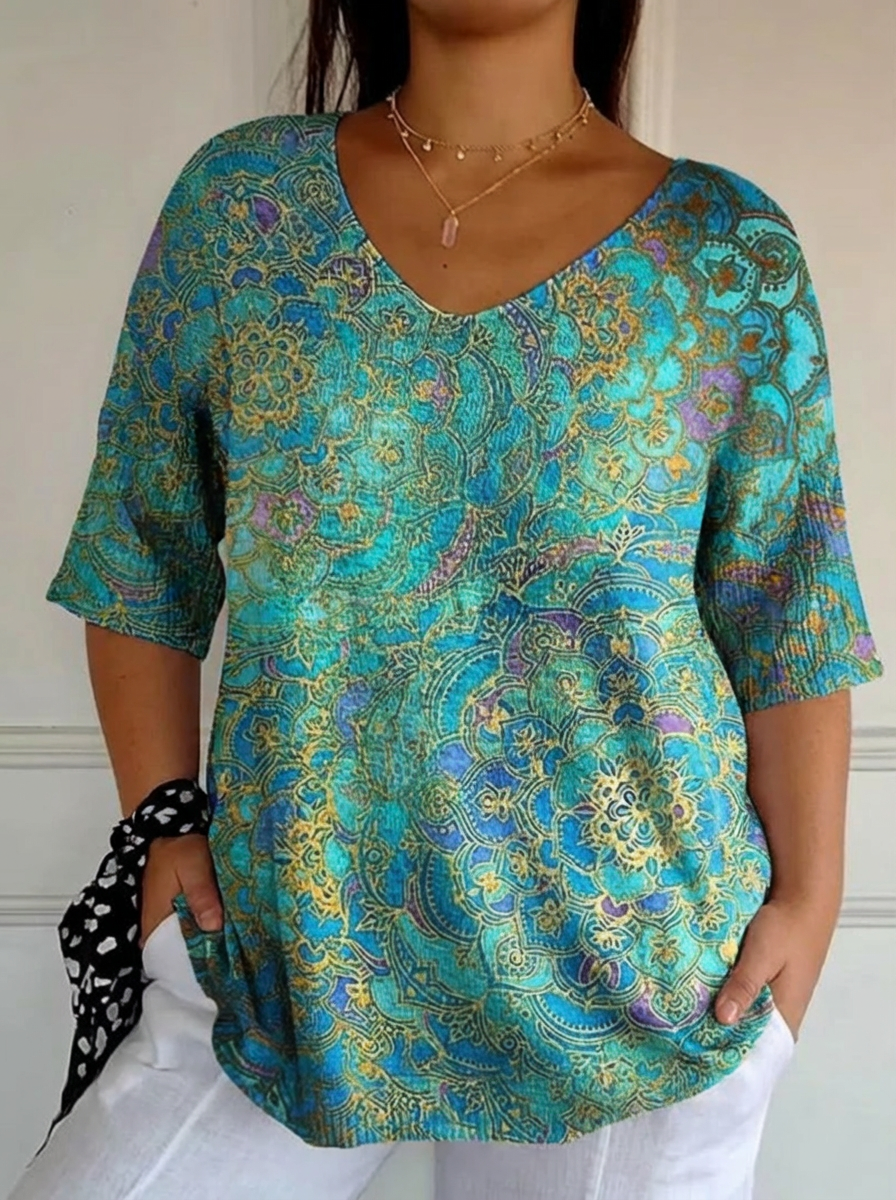 Women's Retro Art Print Casual Pullover Top