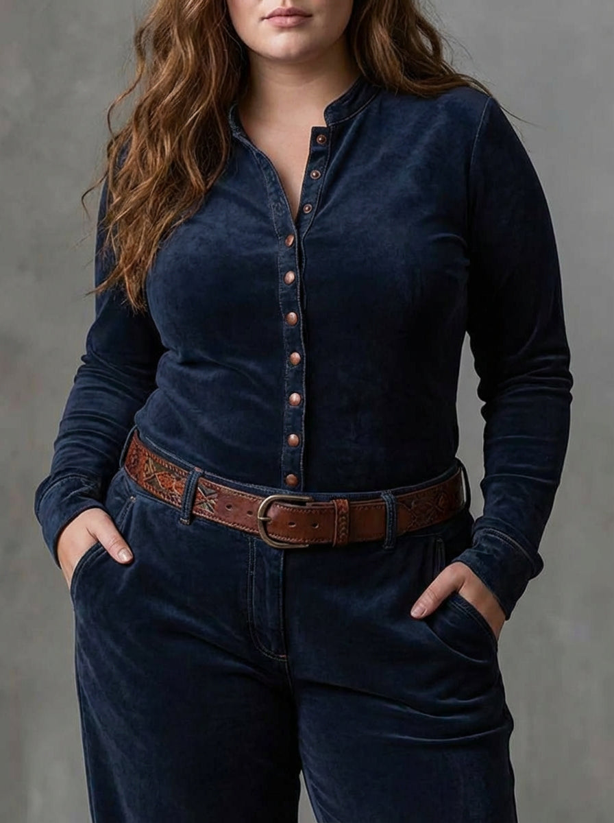 Leonora | Vintage Long Dress in Navy Blue Check (Includes Belt)