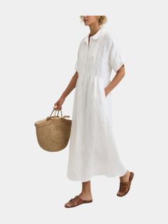 Lysandra flowing summer shirt dress in white