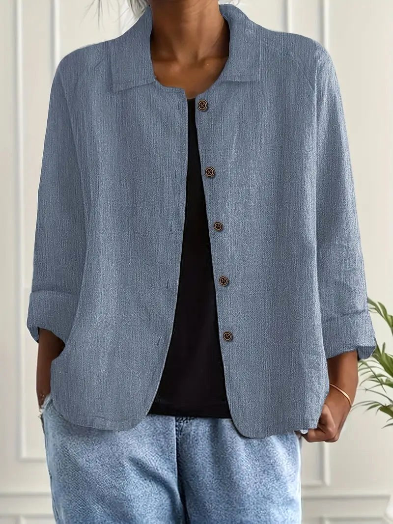 Wilhelmine | Dusty Blue Crinkle Blouse For Women