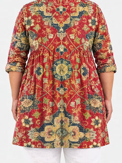 Amoura long blouse back view on a plus-size model