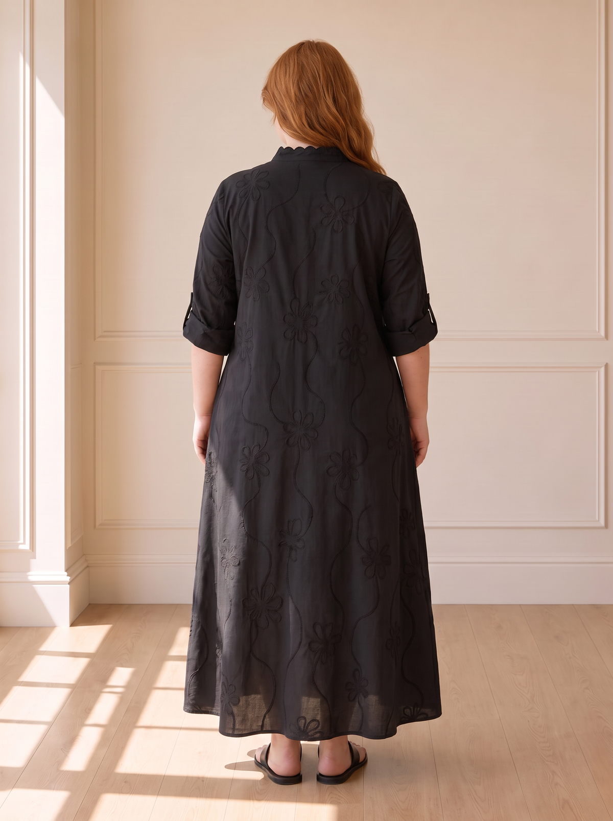Bobbie floral maxi dress in black, back view