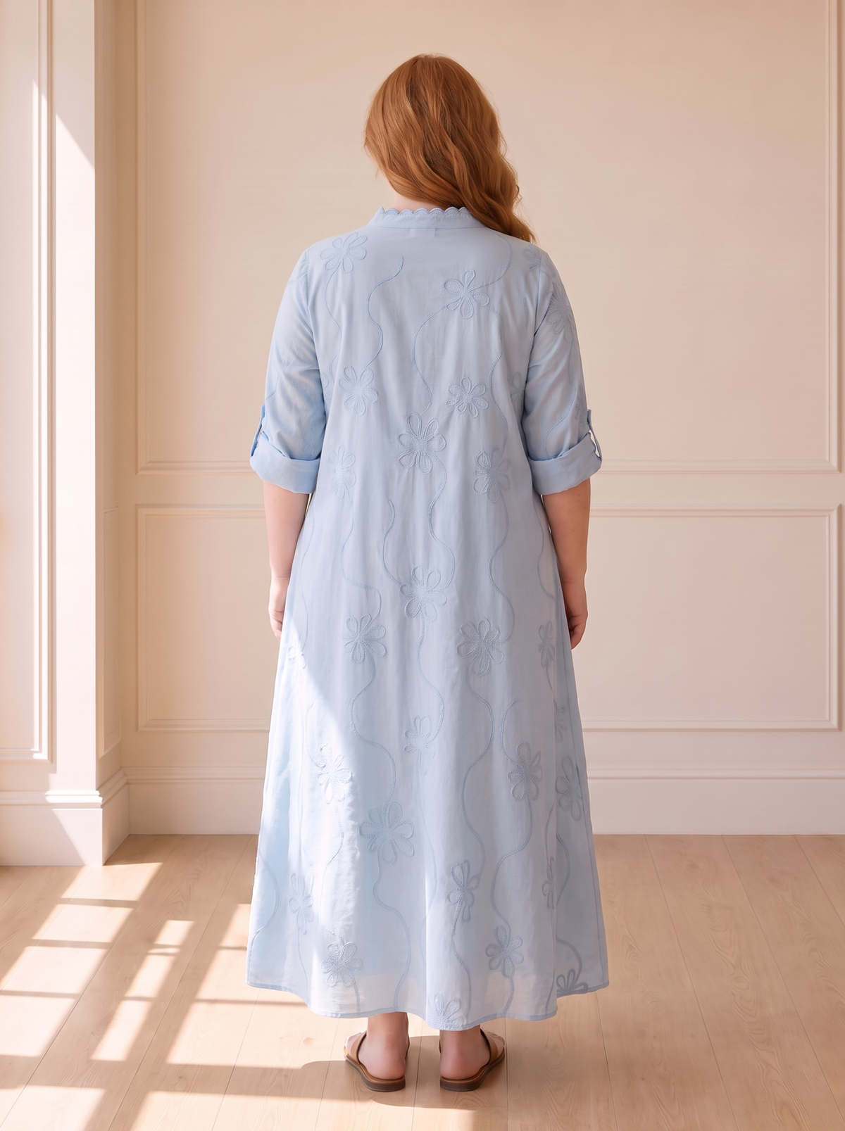 Bobbie floral maxi dress in light blue, back view
