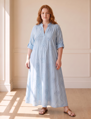 Bobbie floral maxi dress in light blue, front view