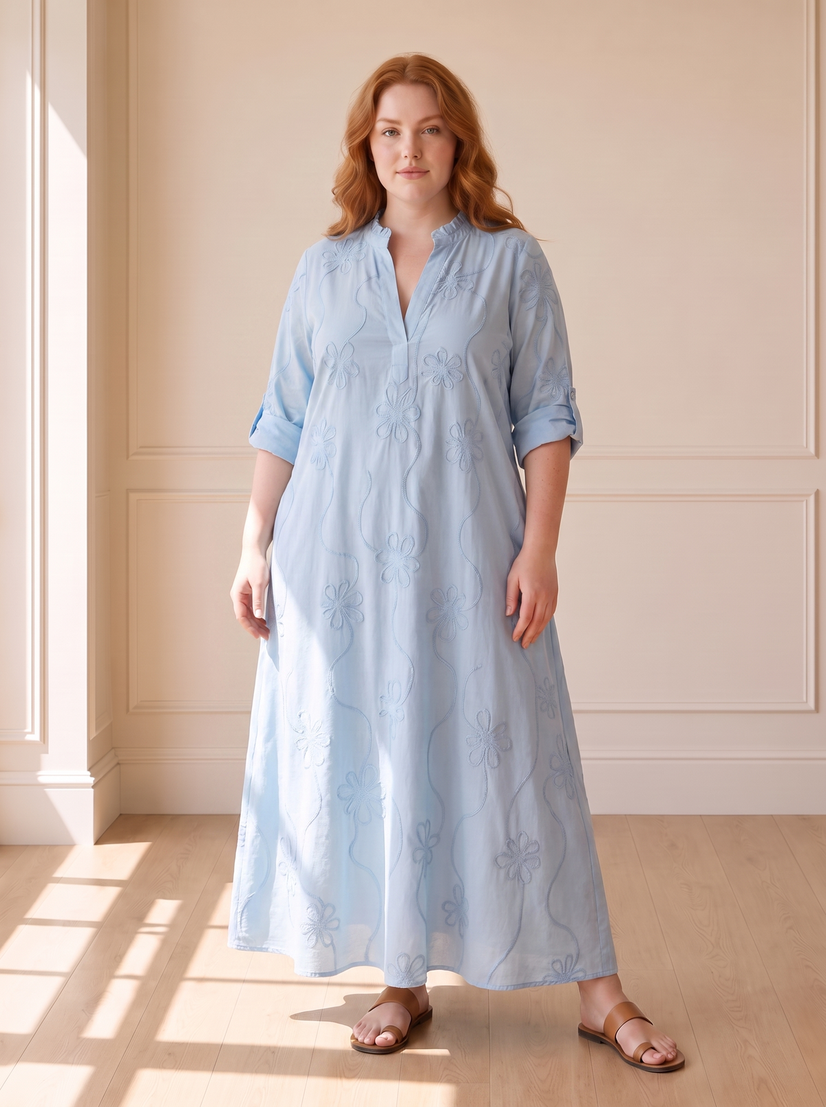 Bobbie floral maxi dress in light blue, front view