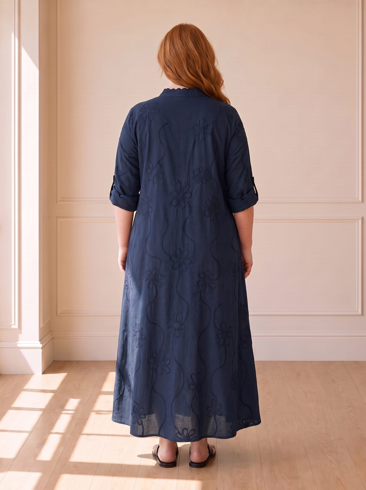 Bobbie floral maxi dress in navy blue, back view