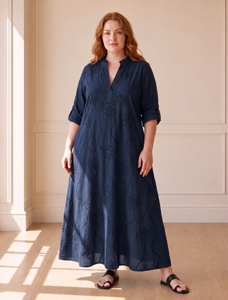 Bobbie floral maxi dress in navy blue, front view