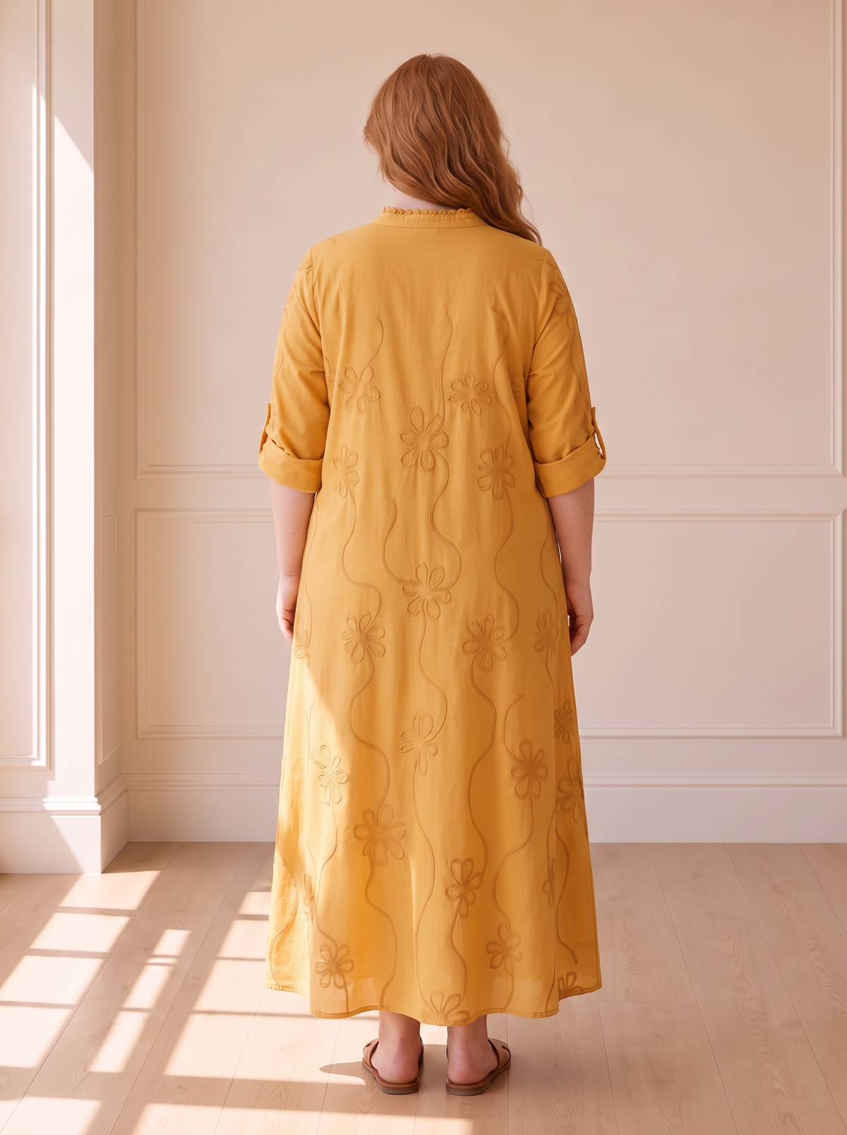 Bobbie floral maxi dress in yellow, back view