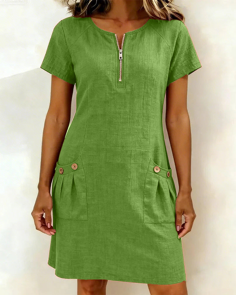 Lina | Zip Neck Pocket Dress For Women