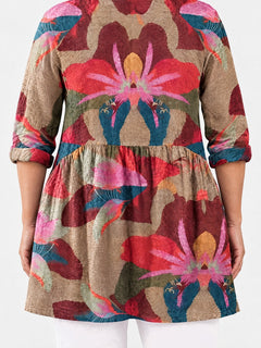 Cassidy long blouse back view on a plus-size model