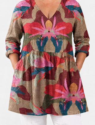 Cassidy long blouse front view on a plus-size model