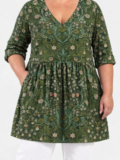 Cecelia long blouse front view on a plus-size model