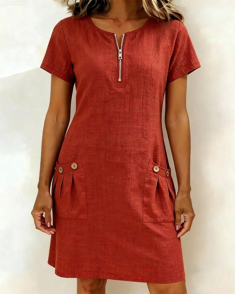 Lina | Zip Neck Pocket Dress For Women