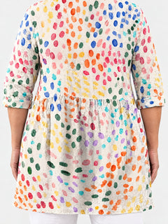 Everlee long blouse back view on a plus-size model
