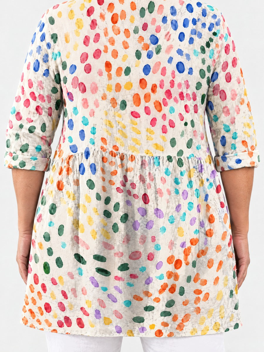 Everlee long blouse back view on a plus-size model