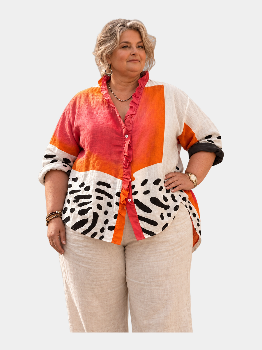 Kinsley relaxed tunic worn by a plus-size model