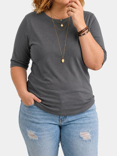 Harper half-sleeve crew neck tee on a plus-size model
