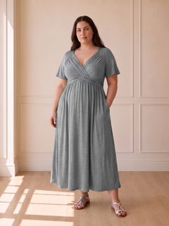Isadora A-line midi dress in gray, front view